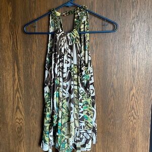 Cache Green and Brown Top with Chain Accent